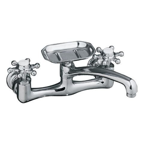 KOHLER Antique Polished Chrome 2-Handle Wall Mount Low-Arc Kitchen Faucet at Lowes.com