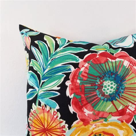 OUTDOOR Two Floral Pillow Covers Black Pillows Patio - Etsy