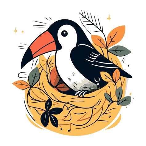 Premium Vector | Cute hand drawn toucan bird in nest vector illustration