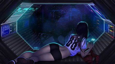 Relaxation, space, cute, girl, gaming, new, cyber, space station, 2015 ...