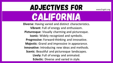 20+ Best Words to Describe California, Adjectives for California - EngDic