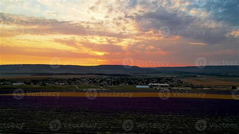 Aerial view of the landscape with a view of the lavender field 5138636 Stock Photo at Vecteezy