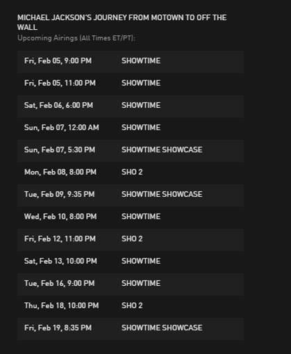 Showtime Schedule