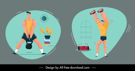 Gymnasium icons colored handdrawn cartoon sketch dynamic design vectors stock in format for free ...