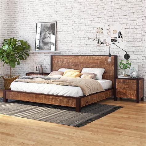 Wooden Platform Bed Frames Queen : Natural Wood Platform Bed Frame Queen Twin Full King Size ...