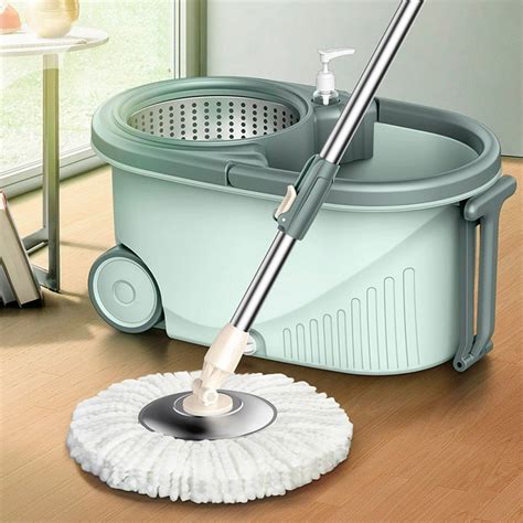 Tebru 360° Rotating Spin Mop Microfiber Mop Head Bucket Dry Wet Floor Cleaning System, Cleaning ...