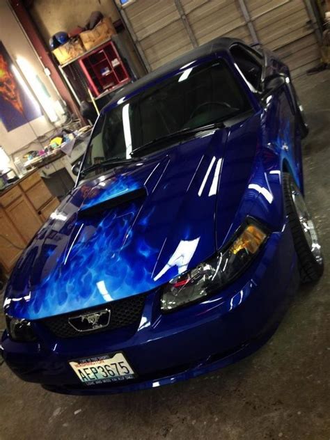 Custom Painted Blue Sports Car with Flames