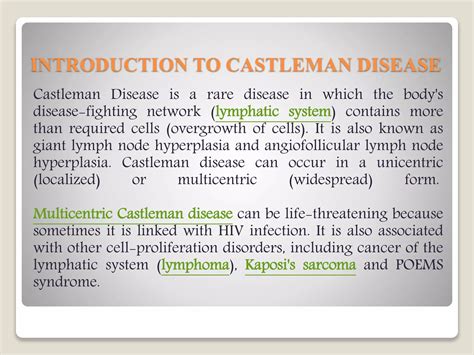 Castleman Disease : Symptoms, causes, diagnosis and treatment | PPT