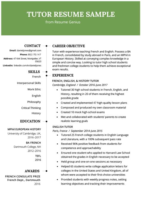 Free Tutor Resume Template with Clean and Simple Design