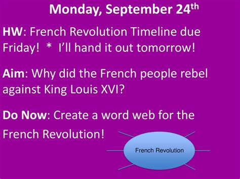 Monday, September 24th HW: French Revolution Timeline due Friday! * I’ll hand it out tomorrow ...