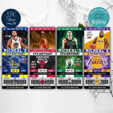 NBA Ticket Style Party Invitations Instant Download | Bobotemp