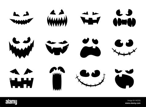 Halloween monster jack lantern pumpkin carved glowing scary face set on white background ...