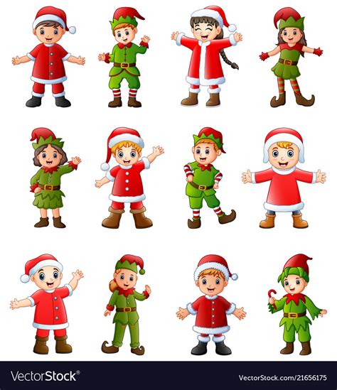 Collection of cartoon santa claus kids and elves i