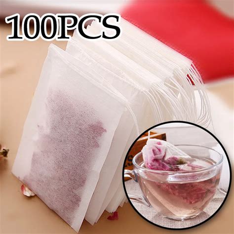 Empty Tea Bags 100 Disposable 5.5 x 7CM Drawstring FiberTeabags Filter Wholesale Bulk Lots ...