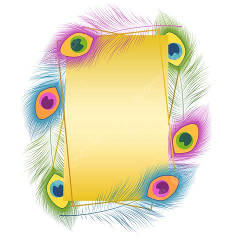 Rectangle Gold Frame With Colourful Peacock Feathers, Peacock Feather, Border, Deepavali PNG ...