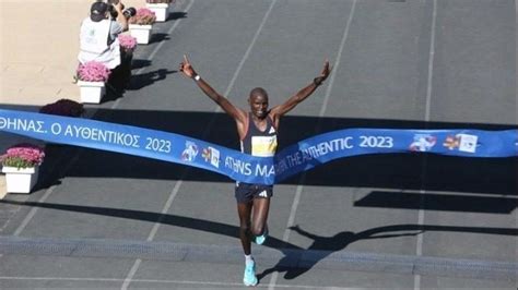 Edwin Kiptoo from Kenya, the winner of the 40th Authentic Marathon ...