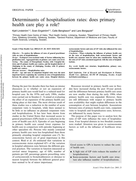 (PDF) Determinants of hospitalisation rates: Does primary health care play a role?