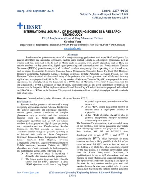 (PDF) FPGA Implementations of Tiny Mersenne Twister | Ijesrt Journal - Academia.edu