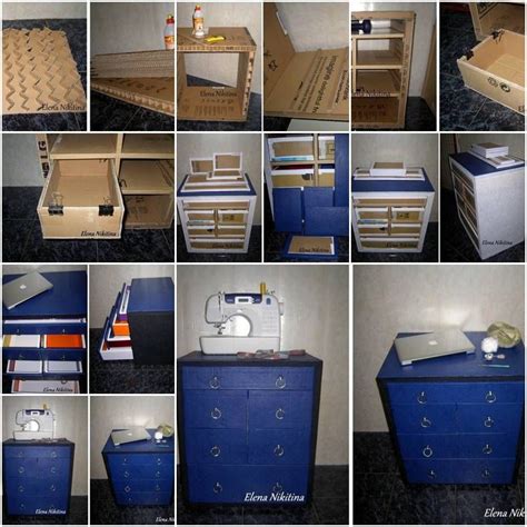 How to make Cardboard Chest with Drawers storage units step by step DIY tutorial instructions ...