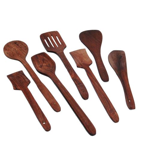 Design Hut Brown Wooden Spatula And Ladle Set Pack of 7: Buy Online at ...