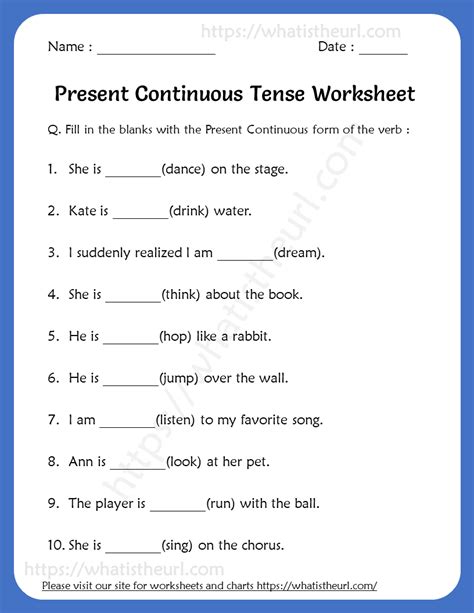 Present Continuous Tense Exercises Present Continuous