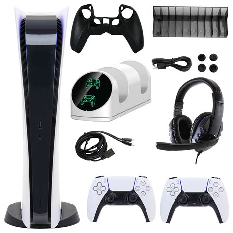 Sony PlayStation 5 Digital Console with Extra White Dualsense Controller and Accessories Kit ...