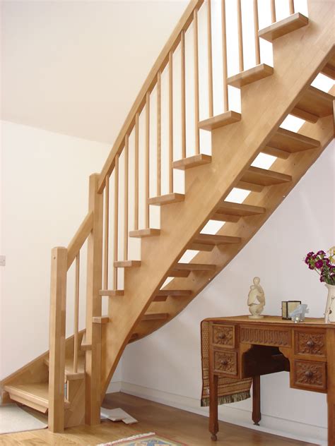 Gorgeous Unfinished Pine Wood Open Staircase With White Wall Painted ...