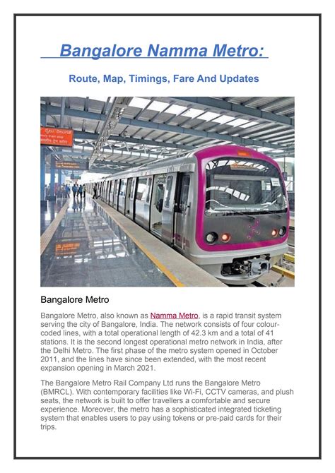 Bangalore Namma Metro: Route, Map, Timings, Fare And Updates by Priti_Shah - Issuu