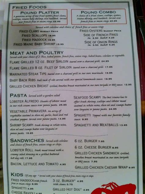 Menu at Ogunquit Lobster Pound restaurant, Ogunquit, 504 Main St