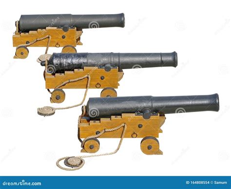 Old Ship Cannons on White Background Stock Photo - Image of cannon, historic: 164808554