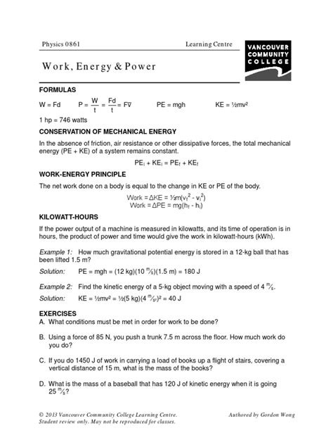 Work, Energy & Power: Formulas | PDF | Power (Physics) | Natural Philosophy