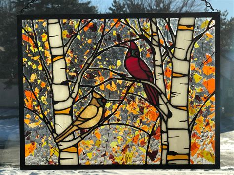 Stained Glass Cardinal Panel - Etsy | Stained glass cardinal, Stained ...