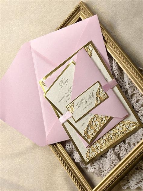 Custom Listing (20) Gold And Pink Wedding Invitation, Wedding Gold Embossed Invitations, Glamour ...