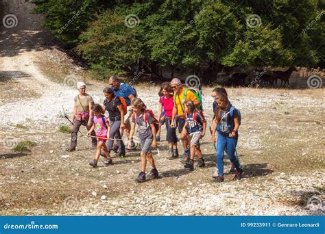 Group of Hikers, Families with Children, on a Mountain Hike. Editorial ...