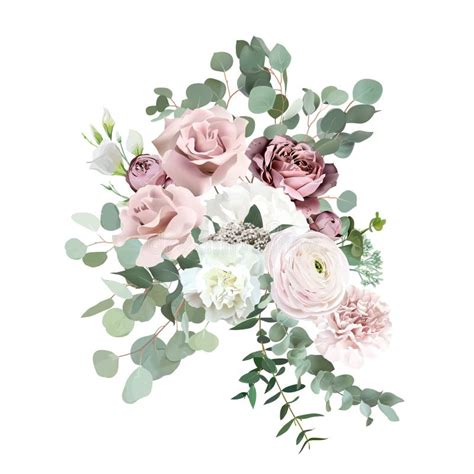 Silver Sage Green and Blush Pink Flowers Vector Design Bouquet Stock ...