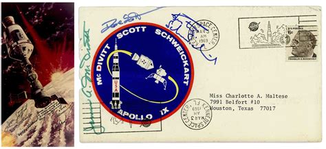 Lot Detail - Apollo 9 Crew-Signed Cover & Apollo-Soyuz Crew-Signed 7'' x 14'' Signed Photo