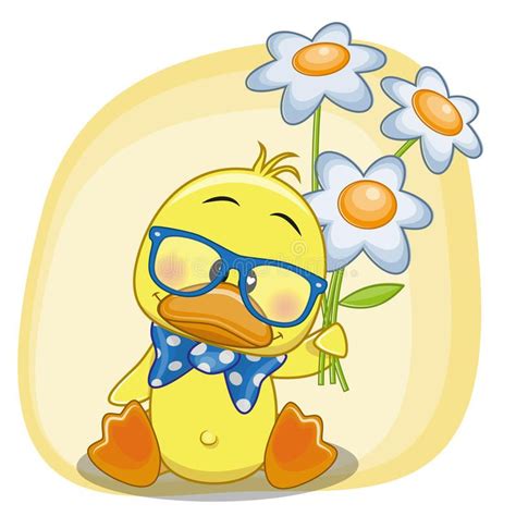 Duck with flowers stock illustration Cartoon Baby Animals, Cute Animals ...