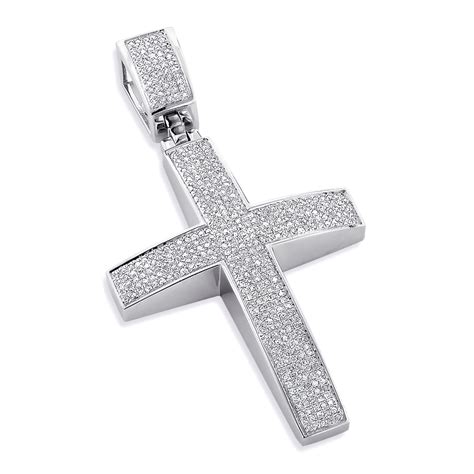 Large Sterling Silver Diamond Cross Pendant For Men 1.75ct 310385