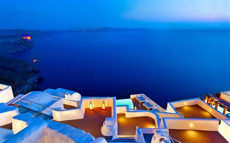 Download Summer Azure Twilight Horizon Tropical Man Made Santorini HD Wallpaper