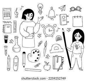 Collection School Doodles Cute Girl Pencil Stock Vector (Royalty Free) 2259252749 | Shutterstock