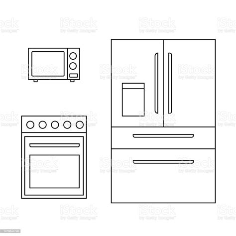 Stylish Drawing Of A Set Of Vector Kitchen Appliances For Printing Design And Advertising Stock ...