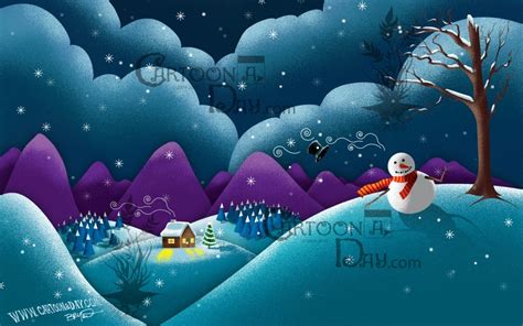 Snowman Christmas Scene Cartoon