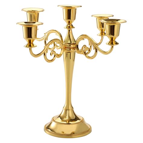 YOUEON Gold 5 Arms Candelabra, 10.4 Inch Metal Tall Candelabra Candle ...