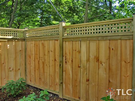 Custom Rough Pine Board & Batten Fence with Square Lattice & 6"x6 ...