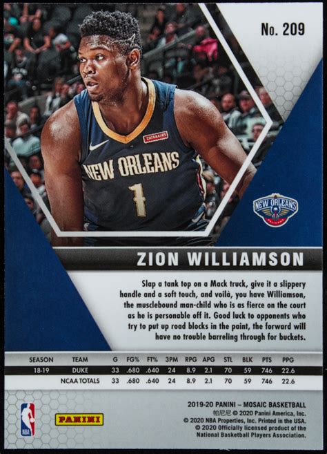 Zion Williamson 2019-20 Panini Mosaic #209 RC | Pristine Auction