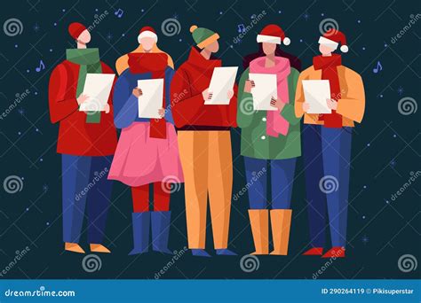 Choir People Singing Christmas Carol Vector Design Illustration Stock ...