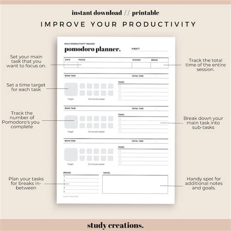 Pomodoro Technique Planner Printable Study Session Planner Time Tracker Time Management A4, A5 ...