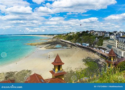 Plage Du Plat Gousset Aerial View, Beach of Granville in Summer, Normandy, France Stock Photo ...