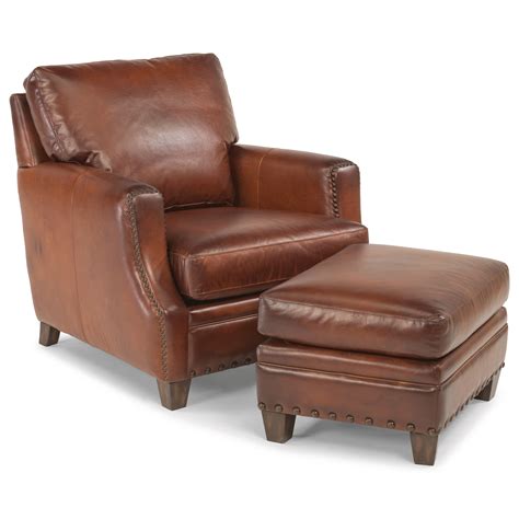 Flexsteel Latitudes - Maxfield Rustic Leather Chair and Ottoman Set ...