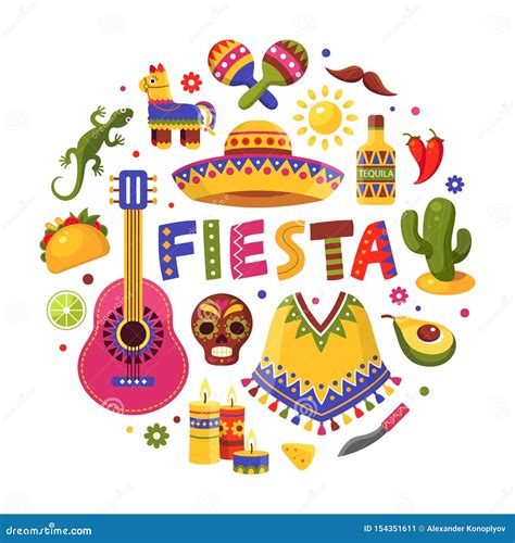 Mexican Holiday Set, Traditional Poster for Fiesta Design Stock Vector - Illustration of green ...